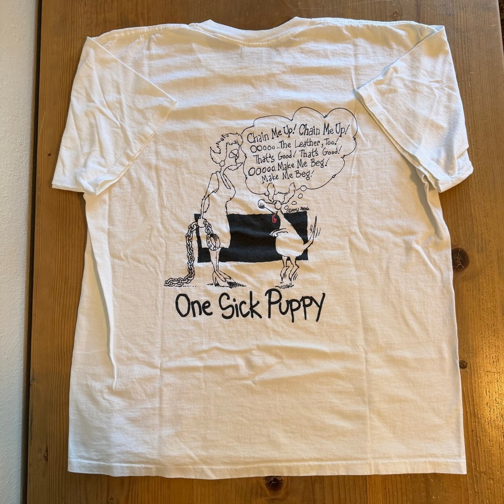 Vintage One Sick Puppy Boxer Rebellion Shirt XL White Single Stitch USA 90s
